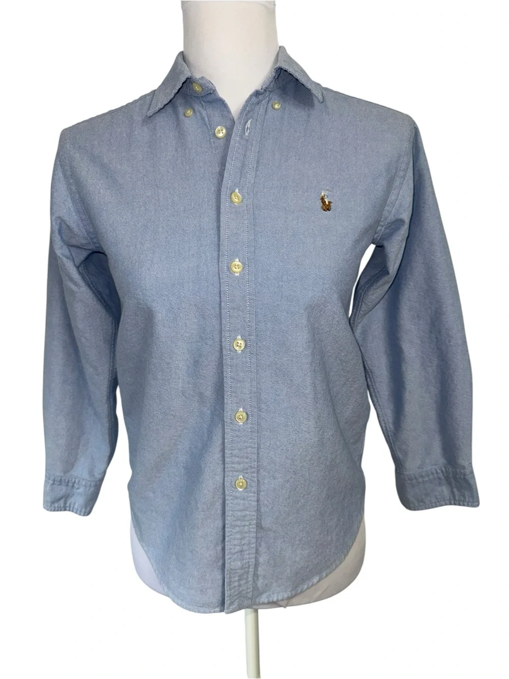 Ralph Lauren Boys Blue Oxford Button Down Shirt Size 10 Pony Logo 100% Cotton